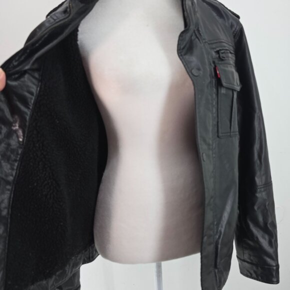 Levis Black Sherpa Lined Vegan Leather Moto Aviator Jacket Men Size Small - Picture 5 of 9